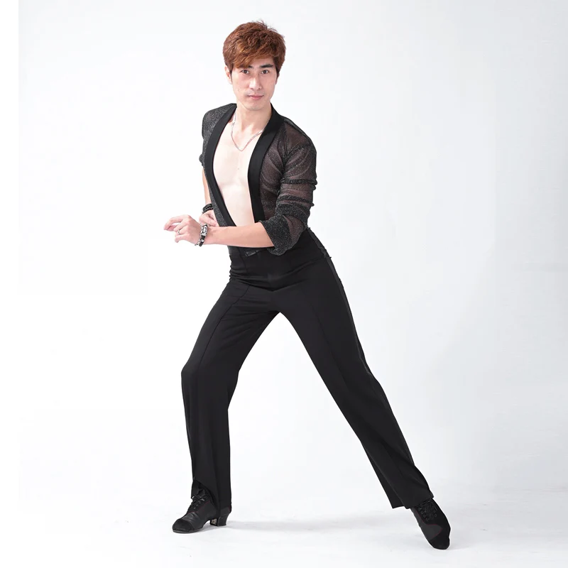Черные атласные ленты сбоку мужские латиноамериканские брюки для мужчин s Современный бальный танец брюки для мужчин ча Самба Брюки Одежда для сцены N1000
