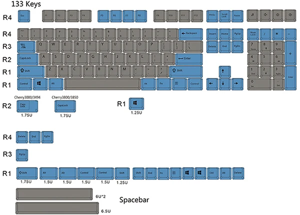 Синий и серый микс keycap 108/133 клавиш PBT Вишневый профиль краситель-сублимированный MX Переключатель для механической клавиатуры keycap не клавиатура - Цвет: 133 keys