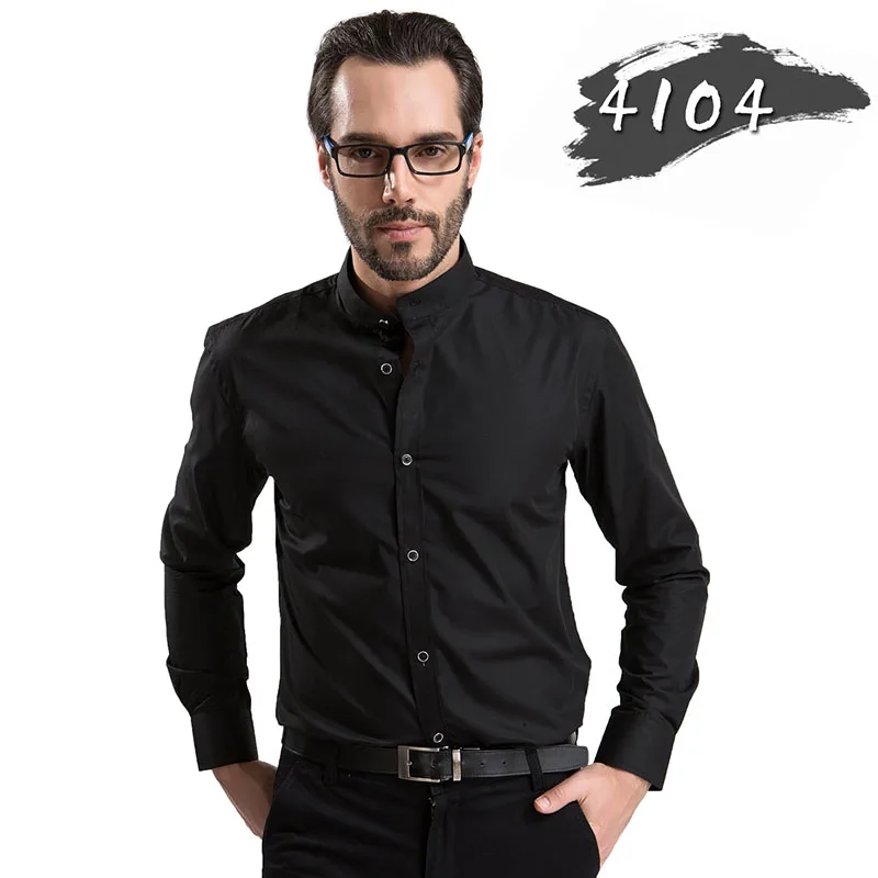 Мужские рубашки с воротником «Мандарин», классические брендовые рубашки с длинным рукавом, деловые модные рубашки, белые черные рубашки с воротником-стойкой