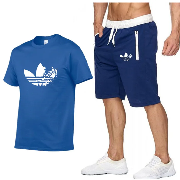 2019 New Men Fashion Two Pieces Sets T Shirts+Shorts Suit Men Summer Tops Tees Fashion Tshirt High Quality men clothing