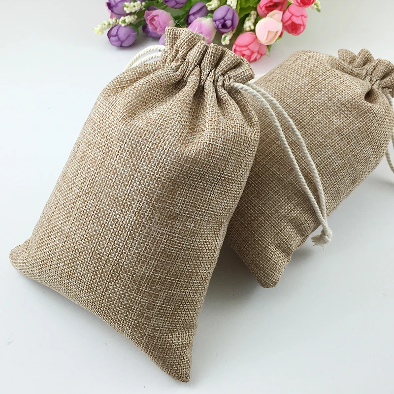 

10pcs Vintage Natural Burlap Hessia Gift Candy Bags Wedding Party Favor Pouch Birthday Supplies Drawstrings Jute Gift Bags
