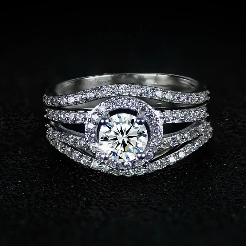 Moonso Real 925 Sterling Silver Ring engagement wedding ring for women AAA zirconia fashion jewelry 3pcs personalized LR235CS