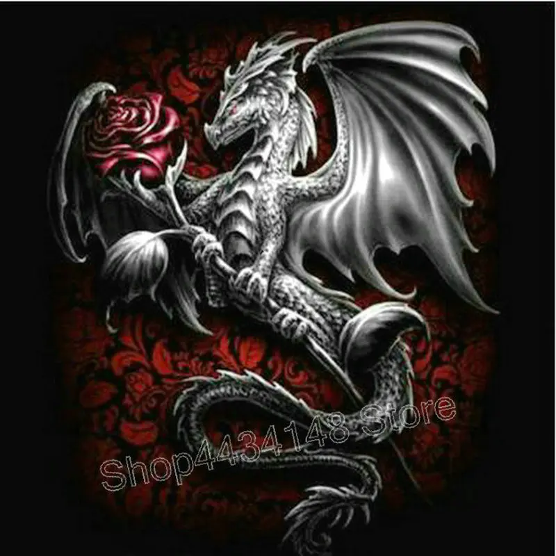 

New full square 5D DIY diamond painting dragon red rose diamond painting cross stitch rhinestone mosaic art sk
