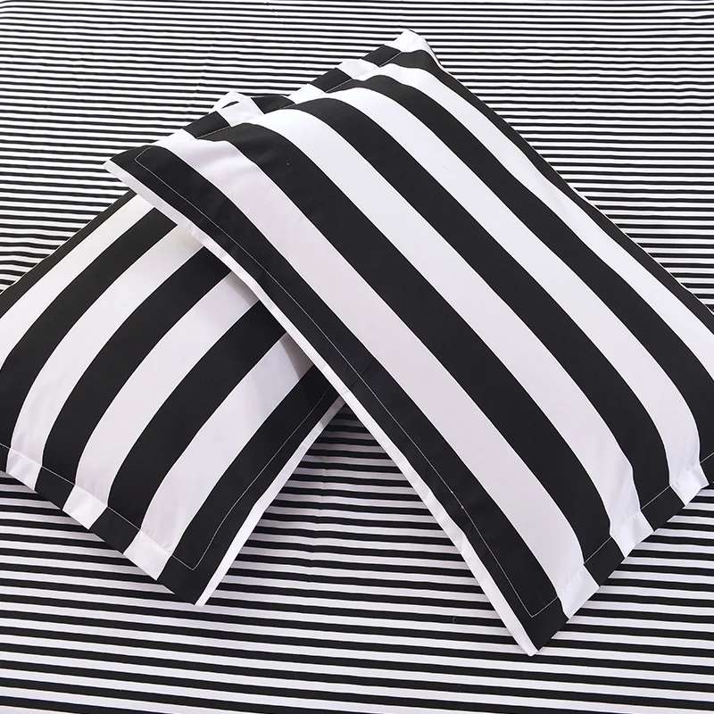 

Beauty Black White Stripes Printed Bedding Sets Bedclothes Cotton Duvet Cover Set Pillowcases Bed Linens Flat Sheets for Adults