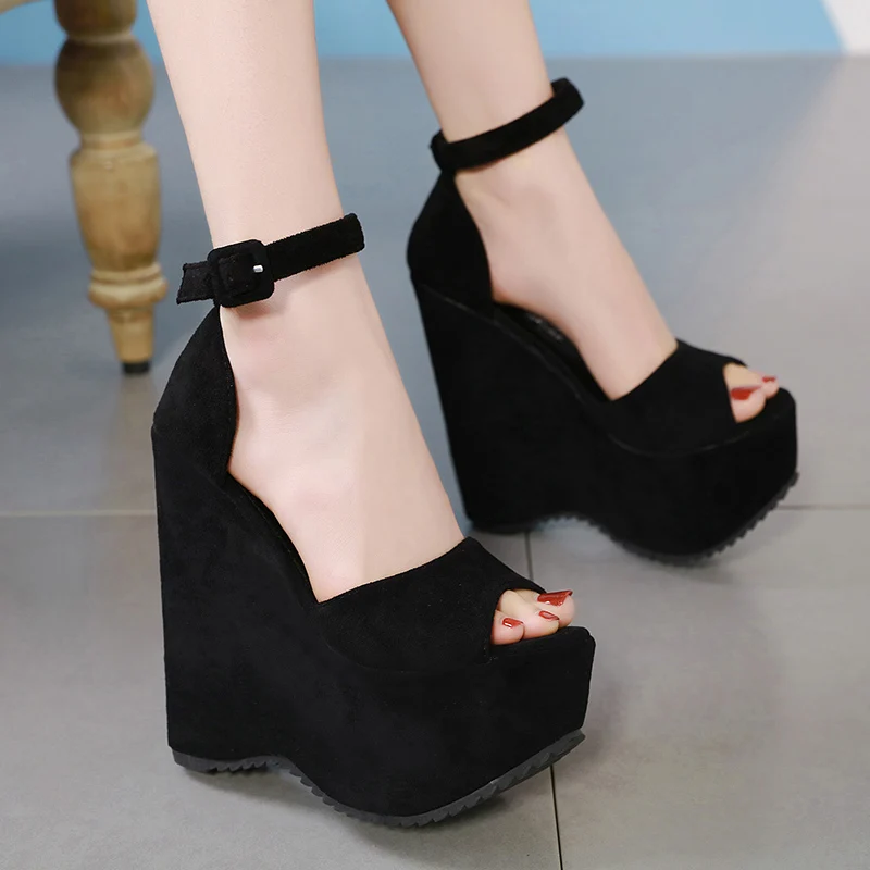 

Woman Sandals Summer Black High Heels 16cm Gladiator Heels Fashion Platform Wedges Shoes For Women Gladiator Heels Ladies Shoes