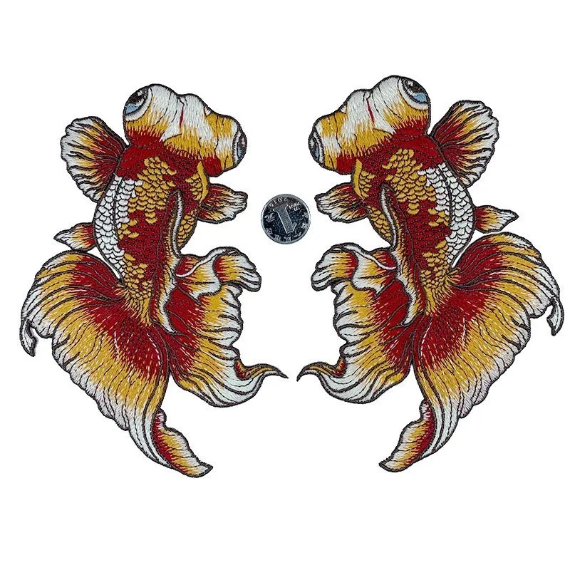 High Quality Large Embroidery Goldfish Patches Applique Fish DIY Accessories Patch For Clothes Sewing On Badges Decor | Дом и сад