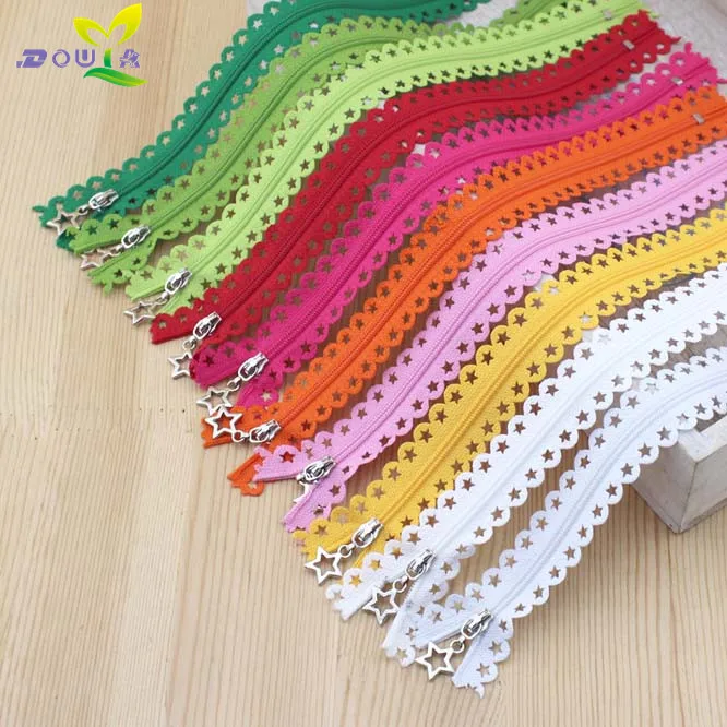 2pcs/lot 25CM stars lace zippers for clothing decorative zipper handmade  sewing accessories colours zips with stars slider