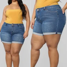 Женские стрейч большого размера джинсовые шорты с высокой посадкой горячие шорты для лета SMN88