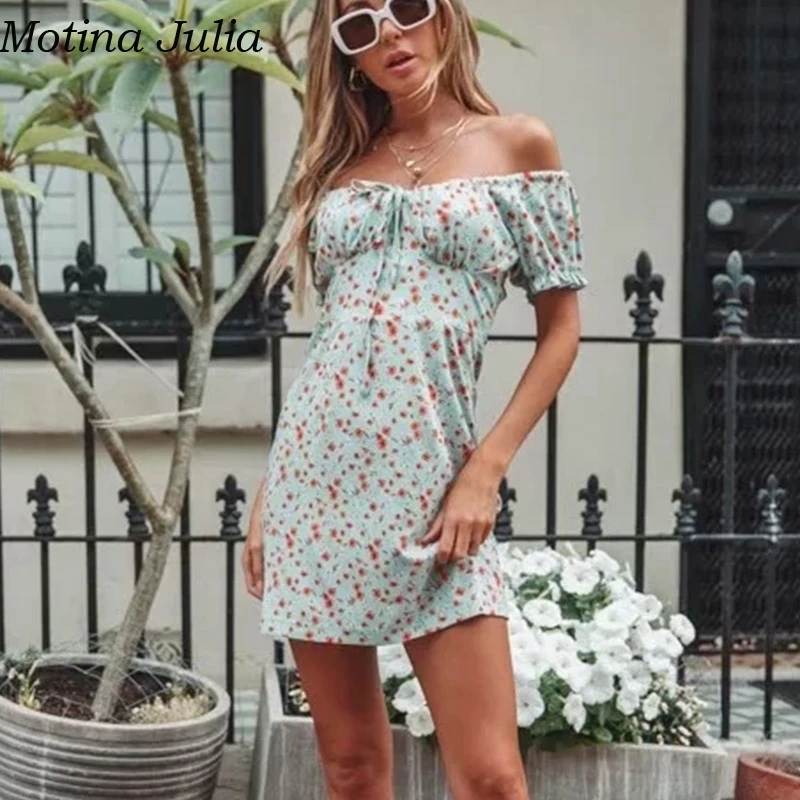 Motina Julia сексуальное короткое платье с открытыми плечами и цветочным принтом