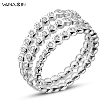 

VANAXIN Fashion Ring For Woman Cubic Zirconia Ring Jewelry Gift Triple Circle Twist Ring Silver Color Rhodium Plated Copper Box