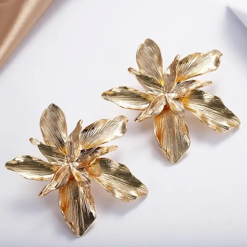 flower earrings- statement earrings retro unique jewelry vintage jewelry Metal vintage earrings gold