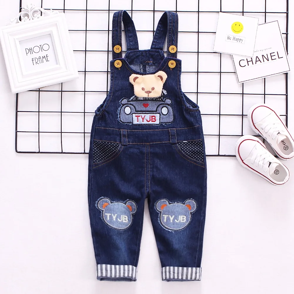 

1-3T Spring Autumn Baby Overalls Boys Denim Pants Cute Bear Trousers Kids Rompers Toddler Jumpsuit Bebe Clothing Infant Clothes