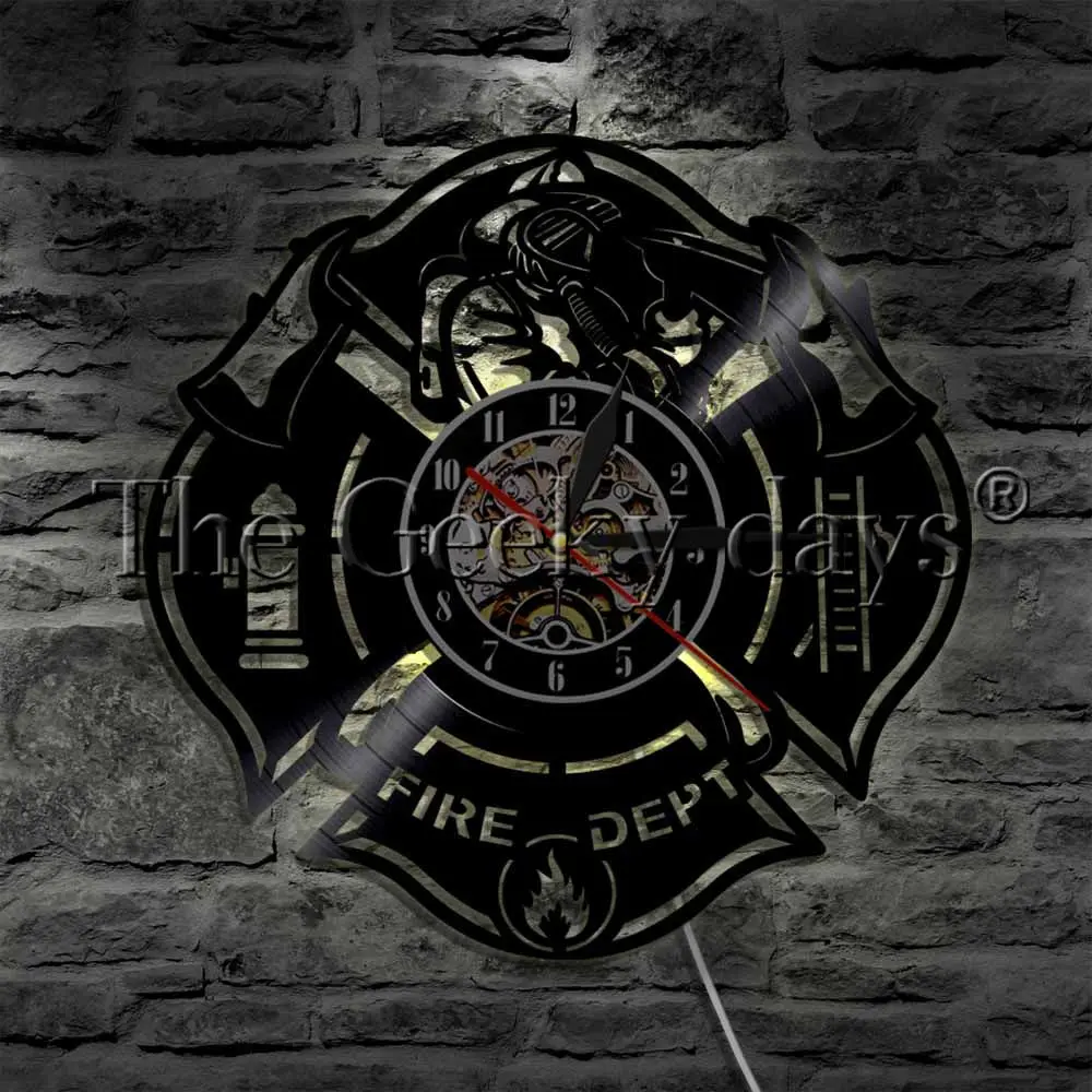 1 шт. пожарный Виниловая пластинка настенные часы современный дизайн пожарные домашний декор настенные часы для пожарных подарок пожарных - Цвет: With Led