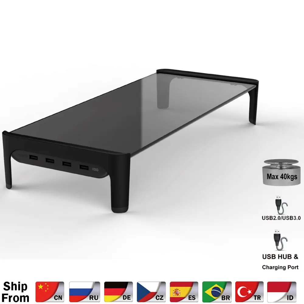 

Desktop Monitor Notebook Laptop Stand Space Bar Non-slip Desk Riser with 4ports USB Hub Data Transmission and Fast Charger 501L