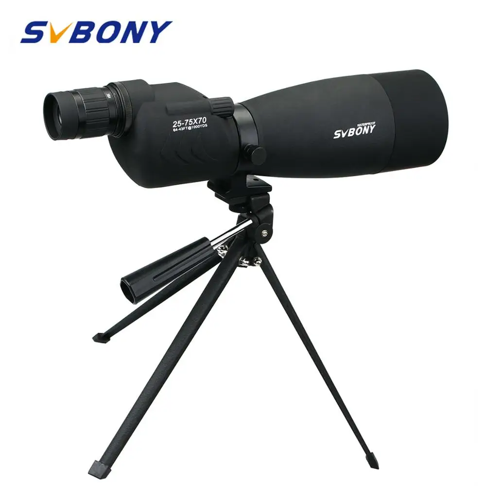 SVBONY SV17 الإكتشاف نطاق 25-75x70mm التكبير للماء مستقيم 180 دي ل مشاهدة الطيور تلسكوب الأسود + ترايبود صغير