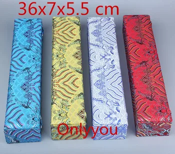 

Luxury Extend Long Jewelry Box Wood Scroll Painting Gift Packaging Box Decorative Chinese Silk Fabric Storage Box 36x7x5.5 cm