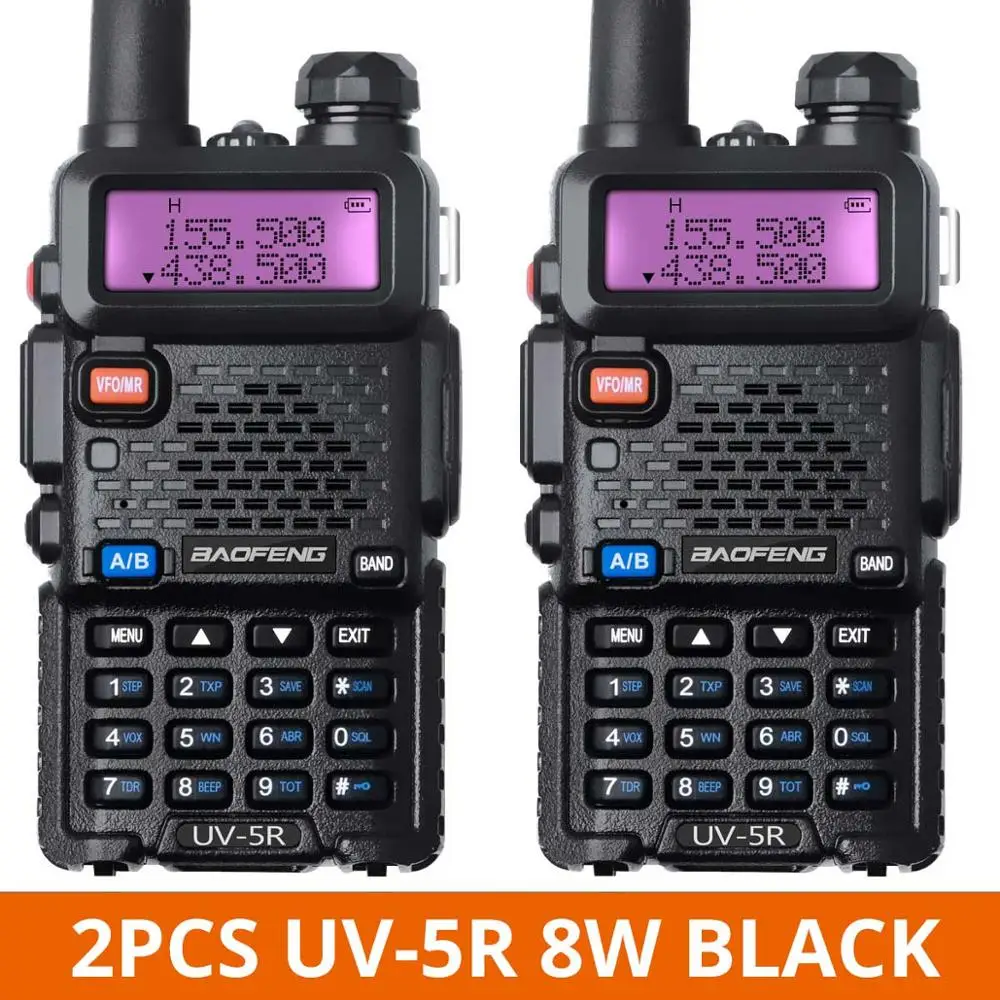 2 шт. Baofeng UV 5R рация Двухдиапазонная UV5R CB радио FM 128CH VOX радиостанция приемопередатчик для охотничьего радио набор - Цвет: 8W Black