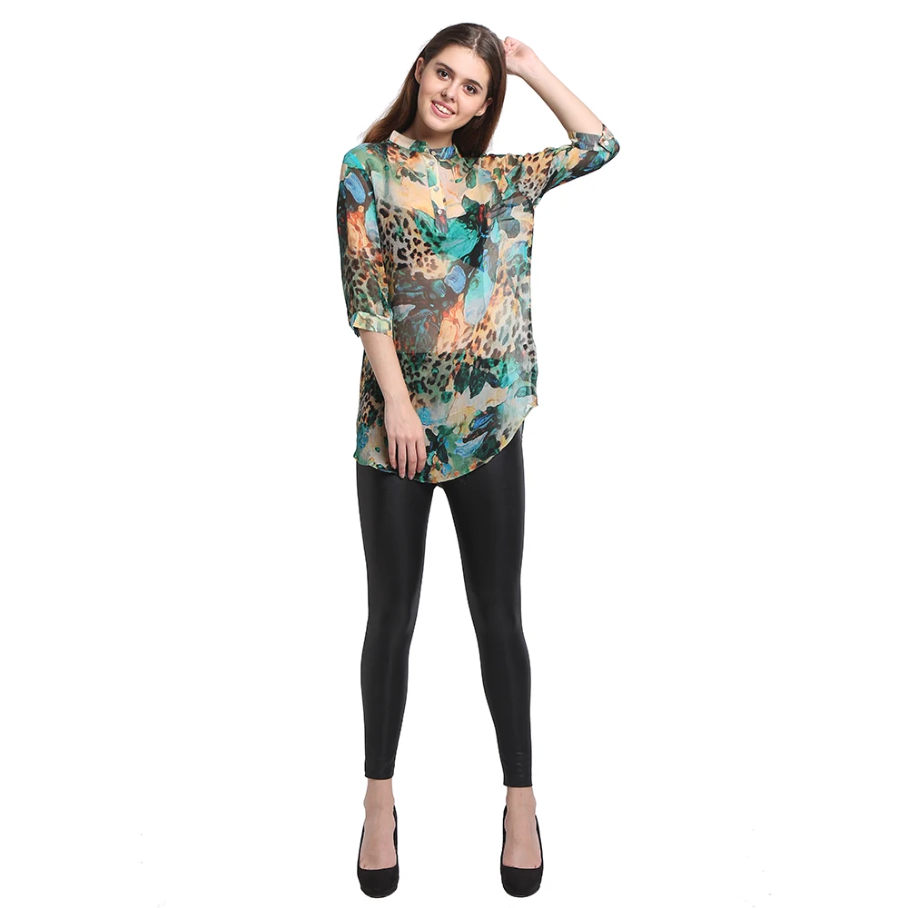 Женская шифоновая рубашка из натурального чистого шелка с принтом|women shirts|summer