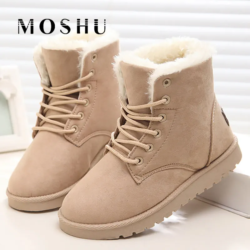 Achat Classique Femmes D hiver Bottes En Daim Cheville Neige Bottes Femme Chaud De Fourrure En Peluche Semelle Haute Qualité Botas Mujer Dentelle Up