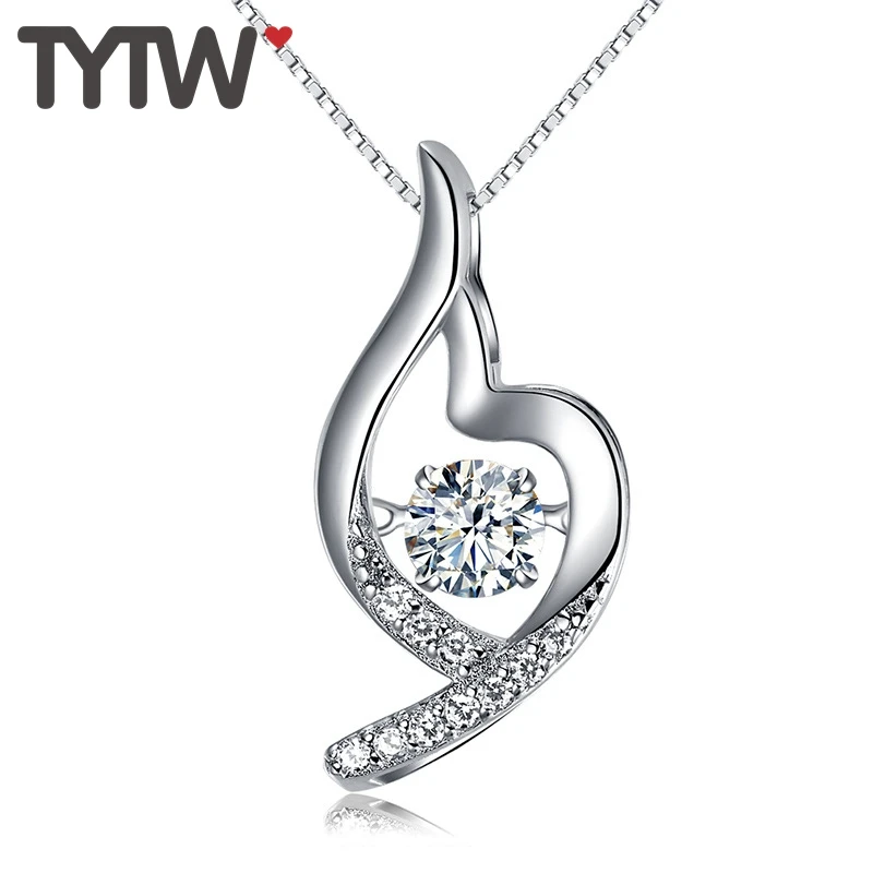 

TYTW necklace for women S925 Silver Zircon Chic Choker Flower Dancing Stone Shiny Girl Necklaces