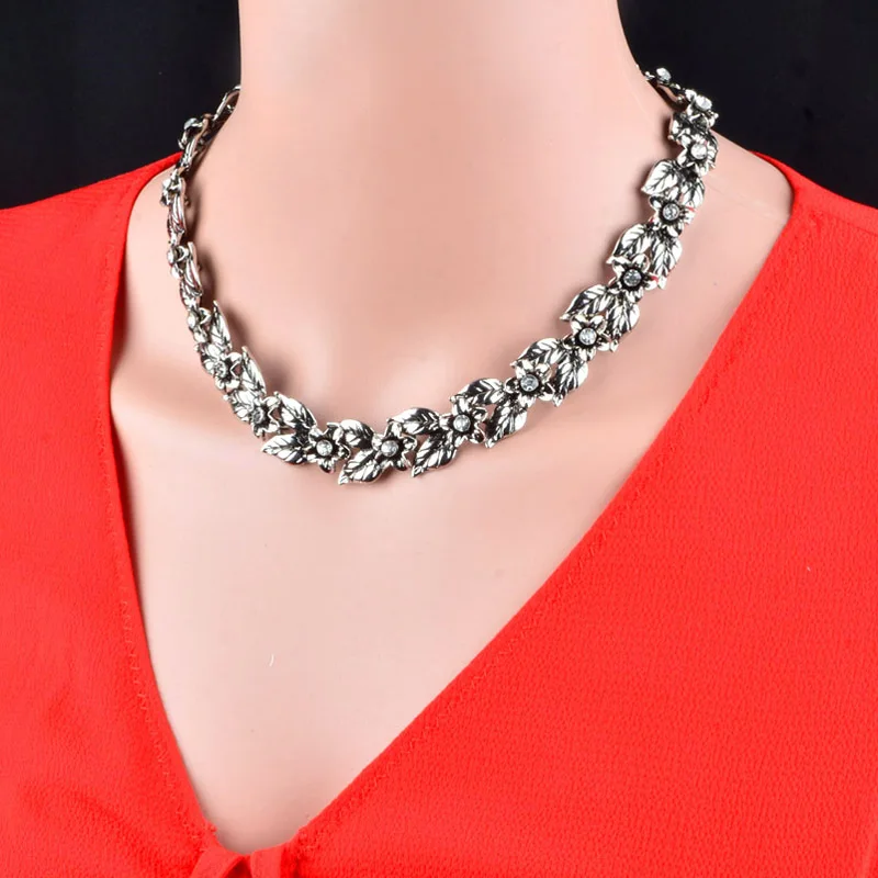 

SINLEERY Luxury Retro Cubic Zirconia Flower Choker Necklace Collar For Women Chunky Statement Necklace Jewelry XL171 SSG