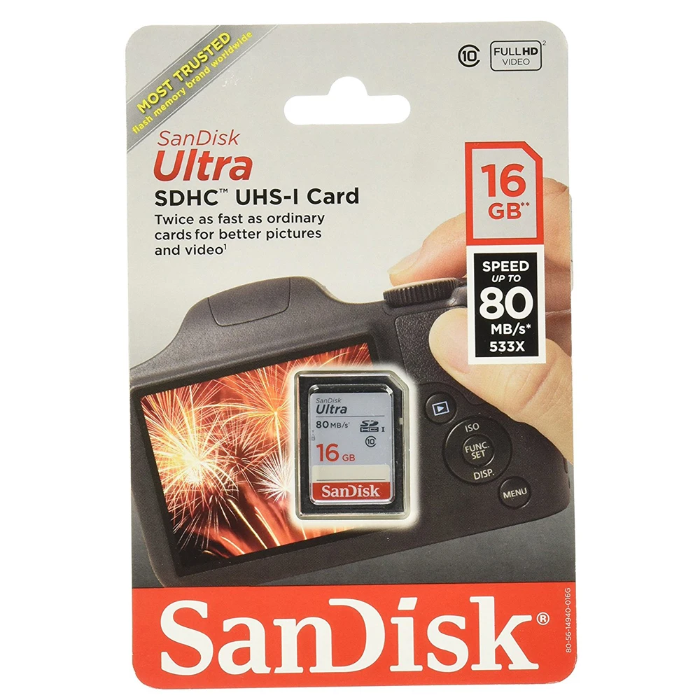 SanDisk sd-карта 16 ГБ 32 ГБ 64 ГБ 128 ГБ Ultra Class 10 SDHC/SDXC UHS-I карта памяти до 80 МБ Cartao de Memoria для цифровой камеры