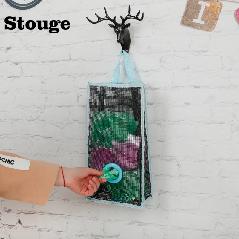 

Hanging Mesh Garbage Rubbish Bag Organizer Dispenser Kitchen Wall Reusable Grocery Bags Holder Net Trash Bag Storage Packing