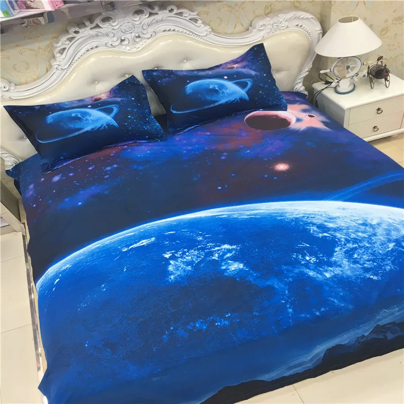 

XK-011 Vast Universe blue galaxy and planet print bedding sets single duvet cover for kids gift microfiber fabric