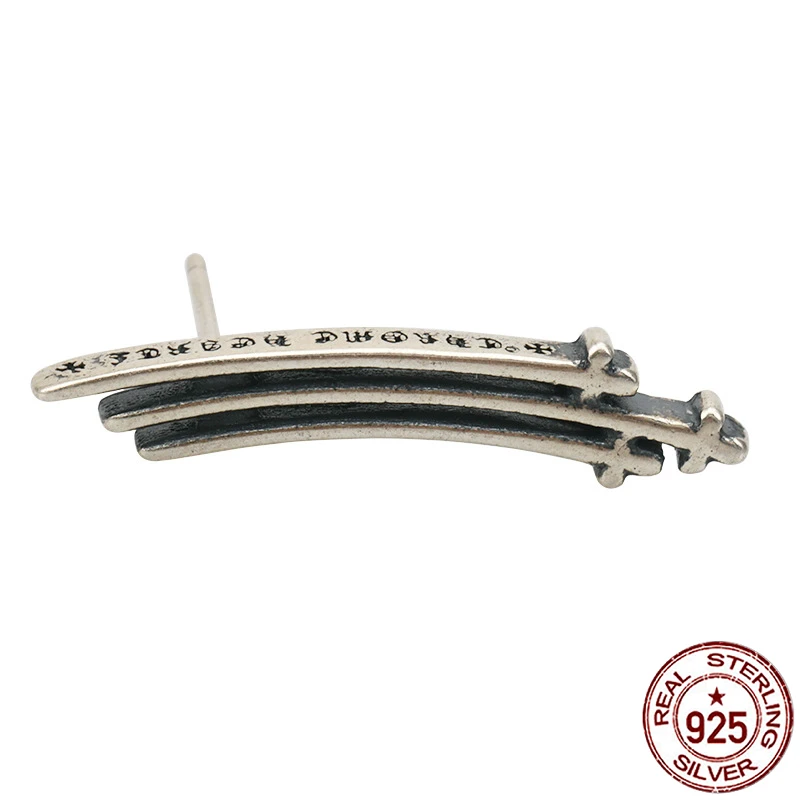 

100% s925 Sterling Silver Stud Earrings Personality Fashion Retro Punk Style Cross Styling Jewelry Gift for Lovers 2018 new hot