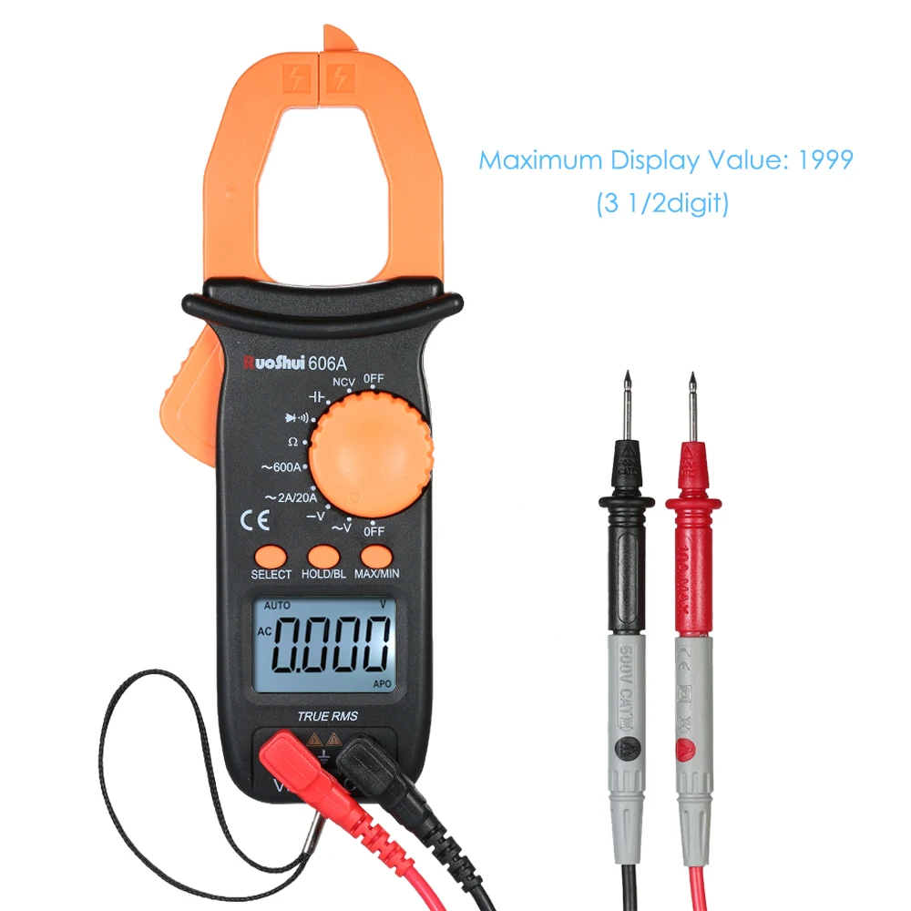Цифровой клещи Авто Диапазон метр 1999 отсчетов Портативный портативный мультиметр Подсветка ЖК-дисплей клещи измерения тестер