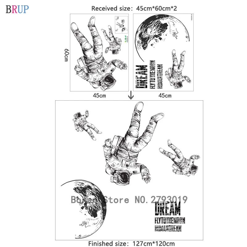127*120 см космический астронавт настенные наклейки для мальчиков комнаты эскиз стиль земли декоративные винилы для стен Детская комната украшения