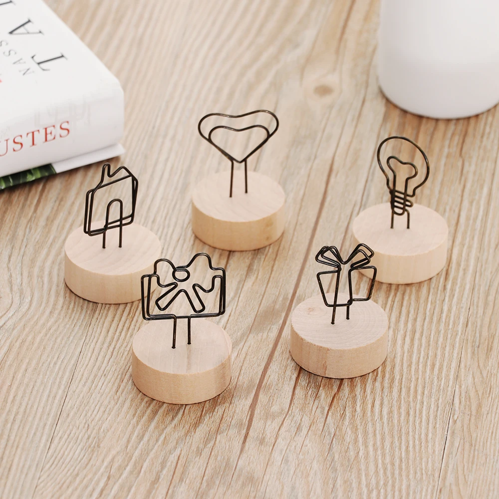 

1PC Creative Round/Square Wooden Photo Clip Memo Name Card Holder Note Articles Picture Frame Table Number Desktop Ornament