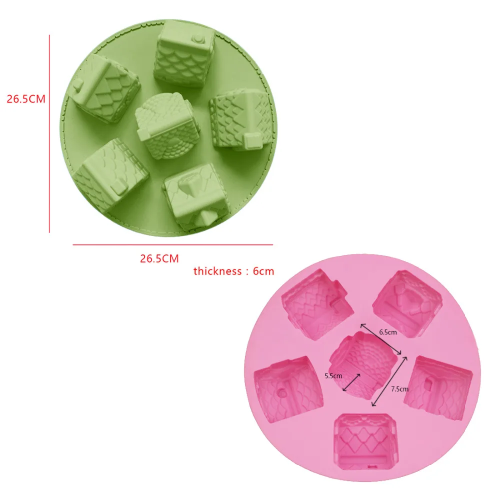 Форма для хлеба, 1 шт., 6 маленьких домиков, силиконовая форма для шоколадного мыла, противень для выпечки, инструменты для украшения торта, кухонная выпечка, кондитерские изделия
