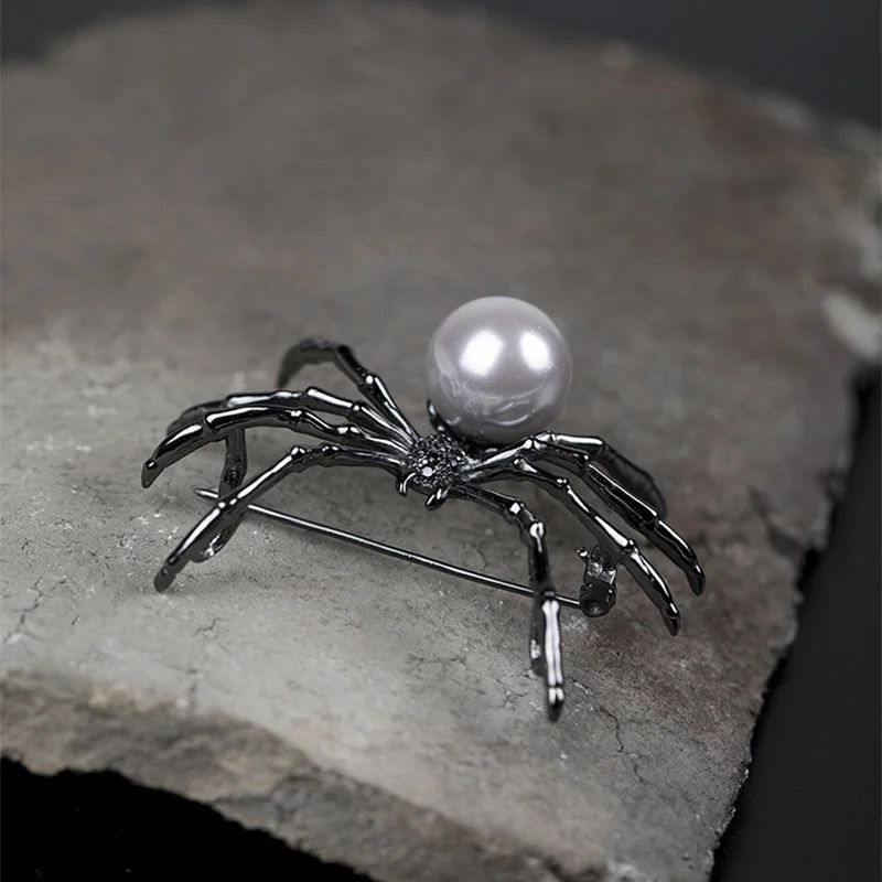 Брошь в виде черного паука с пресноводным жемчугом 14 мм|brooch 925|brooches blackbrooch with pearl |