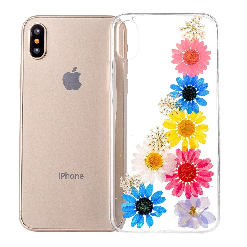 

Genuine Real Flower for iphone X Case Handmade Blossoms Cover for iphone X XS XR XS Max 6 6s 7 8 plus Clear TPU Back Case Cover
