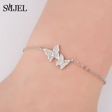 SMJEL несколько с украшениями в виде серебристых кристаллов циркония бабочка очарование Браслеты браслеты со стразами себе невесты свадебные подарки B090