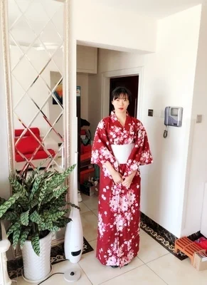 Традиционное японское цветочное кимоно с Obi женский хлопковый банный халат Yukata женский винтажный карнавальный костюм вечернее платье A60512