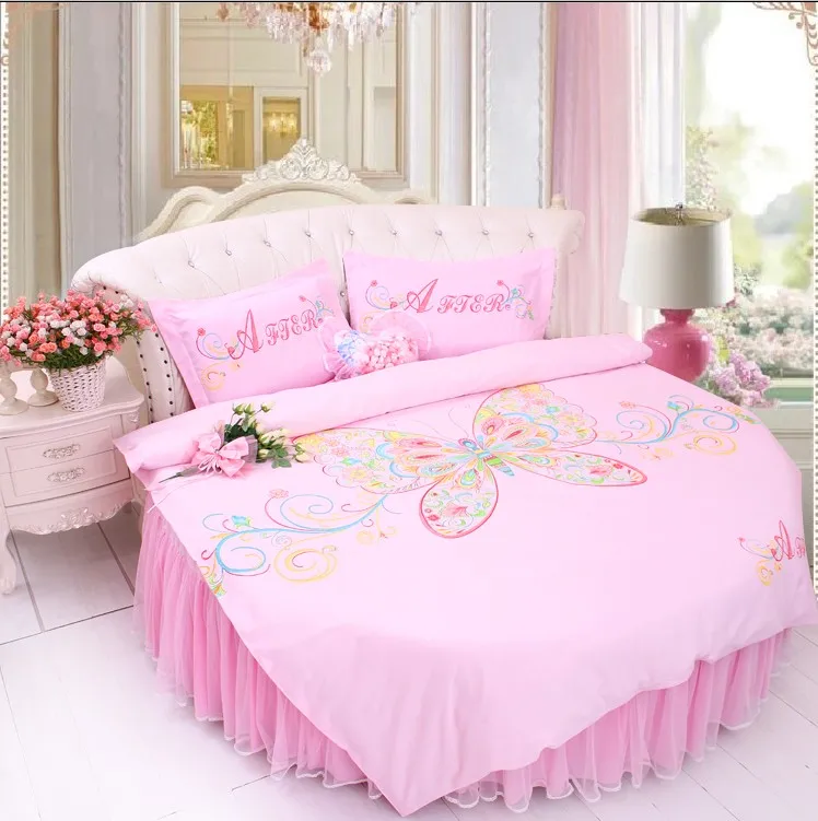 Discount Round Bed Chinese Style Wedding rosy Bedding sets SuperKing 9Ft Dancing Girls Home MARRY DuvetCover Bedskirt Set Round Bedding 34