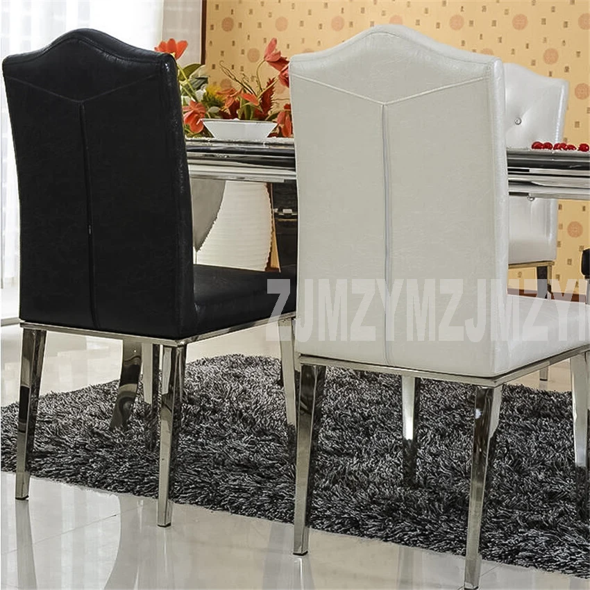 2PCS/Set Stainless Steel Leather Dining Chairs Fashion Kitchen Living Room Dining Chair Black/White Metal Leather Furniture