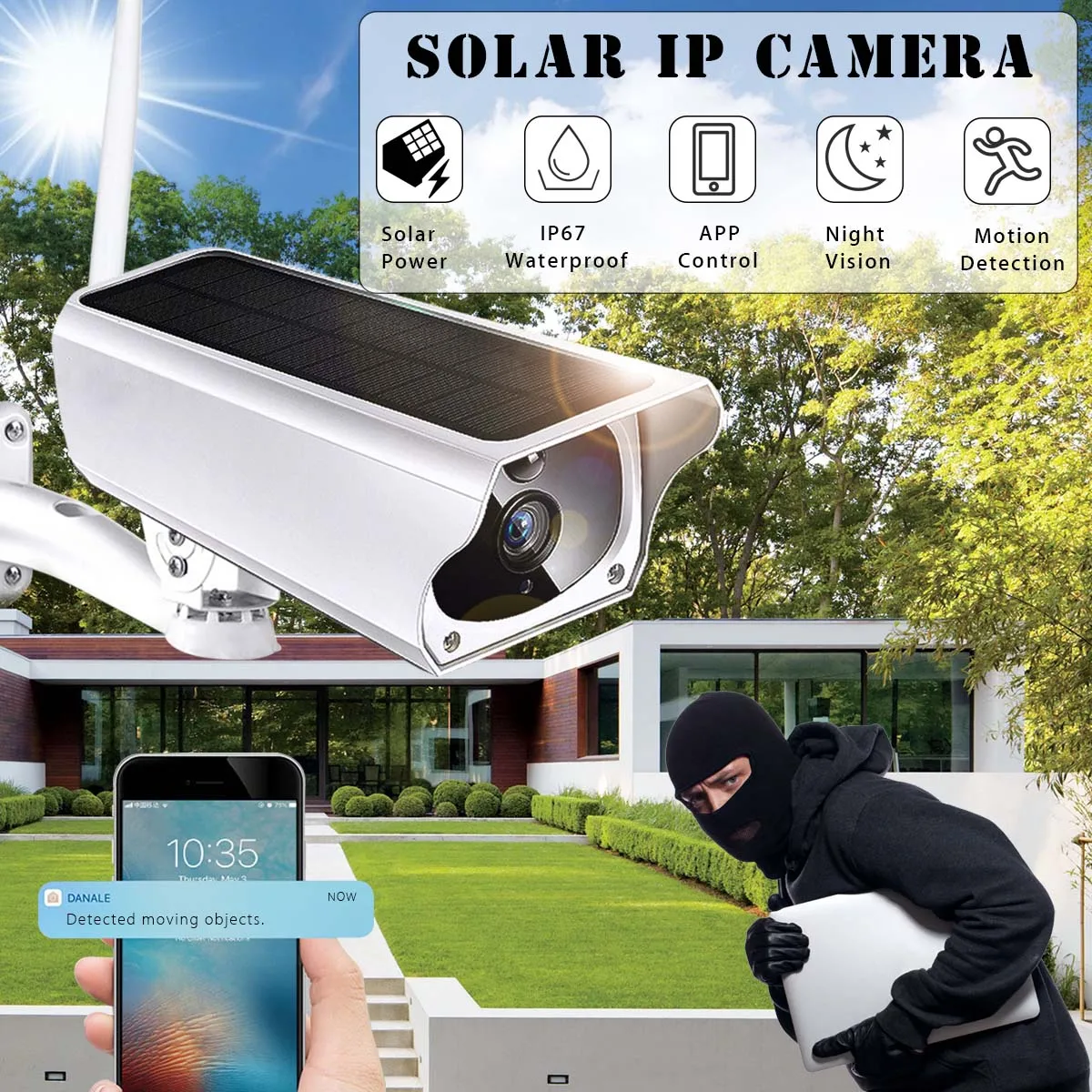 

Solar Power Wifi Wireless IP Camera Outdoor IP67 Waterproof 1080P Night Vision APP Remote Monitor Security Surveillance Camera