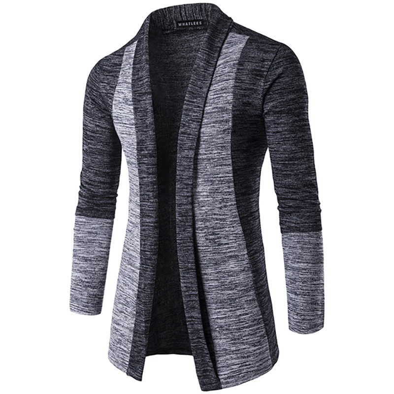 

New Winter Wool Coat Men New Men's Card Stitching Contrast Color Sweater Long-sleeved Wild Men's Cardigan Coat Men Long V-neck