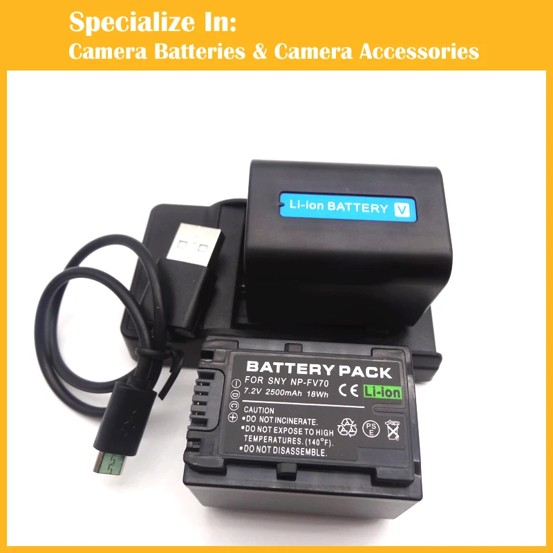 

Eeyrnduy 2pcs np-fv70 battery + 1x charger For Sony NP-FV70 HDR-CX230 HDR-CX150E HDR-CX170 CX300 Camcorder Battery np fv50 fv30