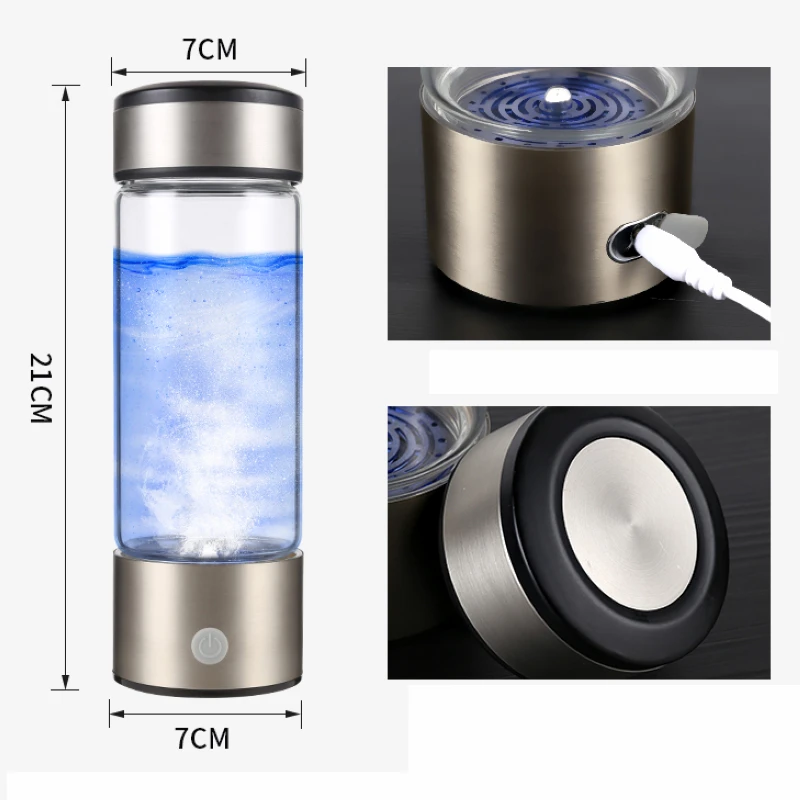 430ml Portable USB Hydrogen-Rich Water Ionizer Maker Cup Generator Bottle Silver