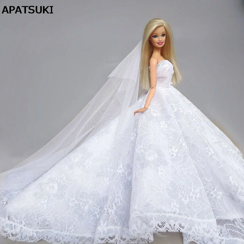 

Pure White Lace Doll Clothes Wedding Dress For Barbie Dolls Clothes High Quality Outfits For 1/6 BJD Doll House Doll Accessories