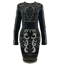 Night Social gathering attire brief gown Ladies 2017 New Arrival Luxurious Embellished Black Girls HL Bandage Gown Lengthy Sleeve vestido