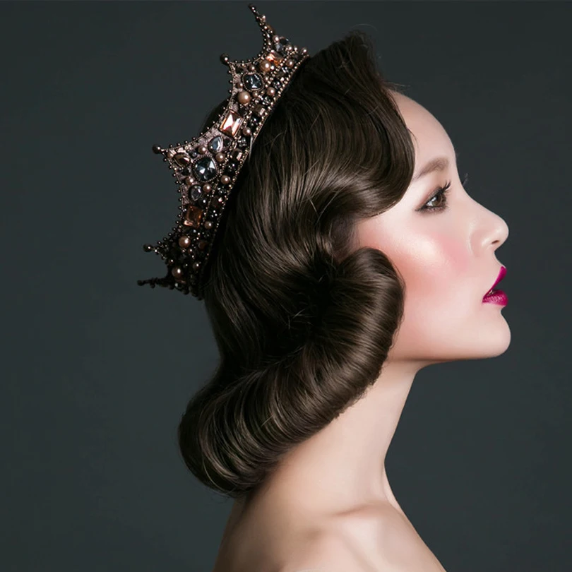 Corona De Reina Para Banquete Corona Redonda De Opalo Para Novia Retro Corona De Estras De Lujo De Bronce Antiguo Tiaras Doradas Para Novia Accesorios De Joyeria De Boda Tiara Bride Crown Rhinestonegold Tiara