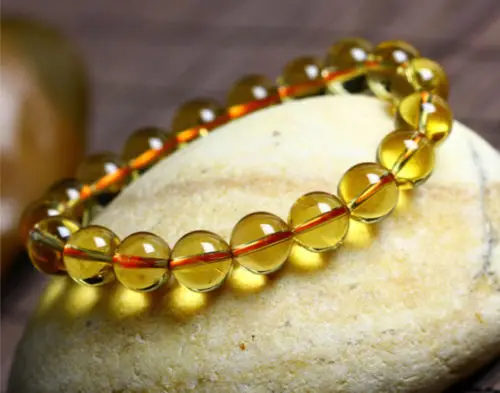 

huij 001671 genuine yellow crystal stretch natural round bead BRACELET 10MM girl lady topaz