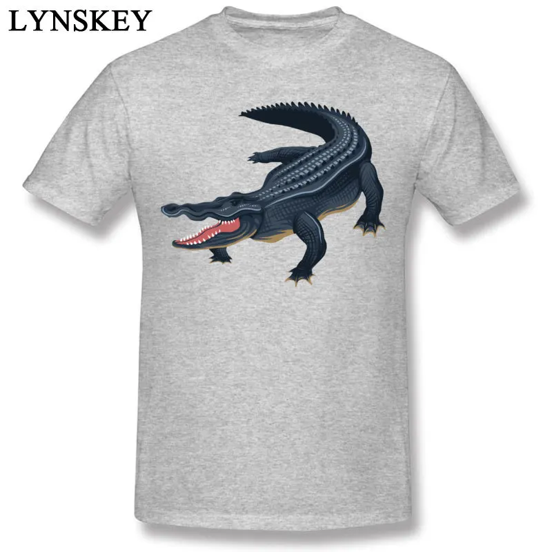 Printed On Tops Tees for Men Cheap Autumn Round Neck 100% Cotton Short Sleeve T Shirts crocodile Crazy Tee-Shirts Top Quality gray