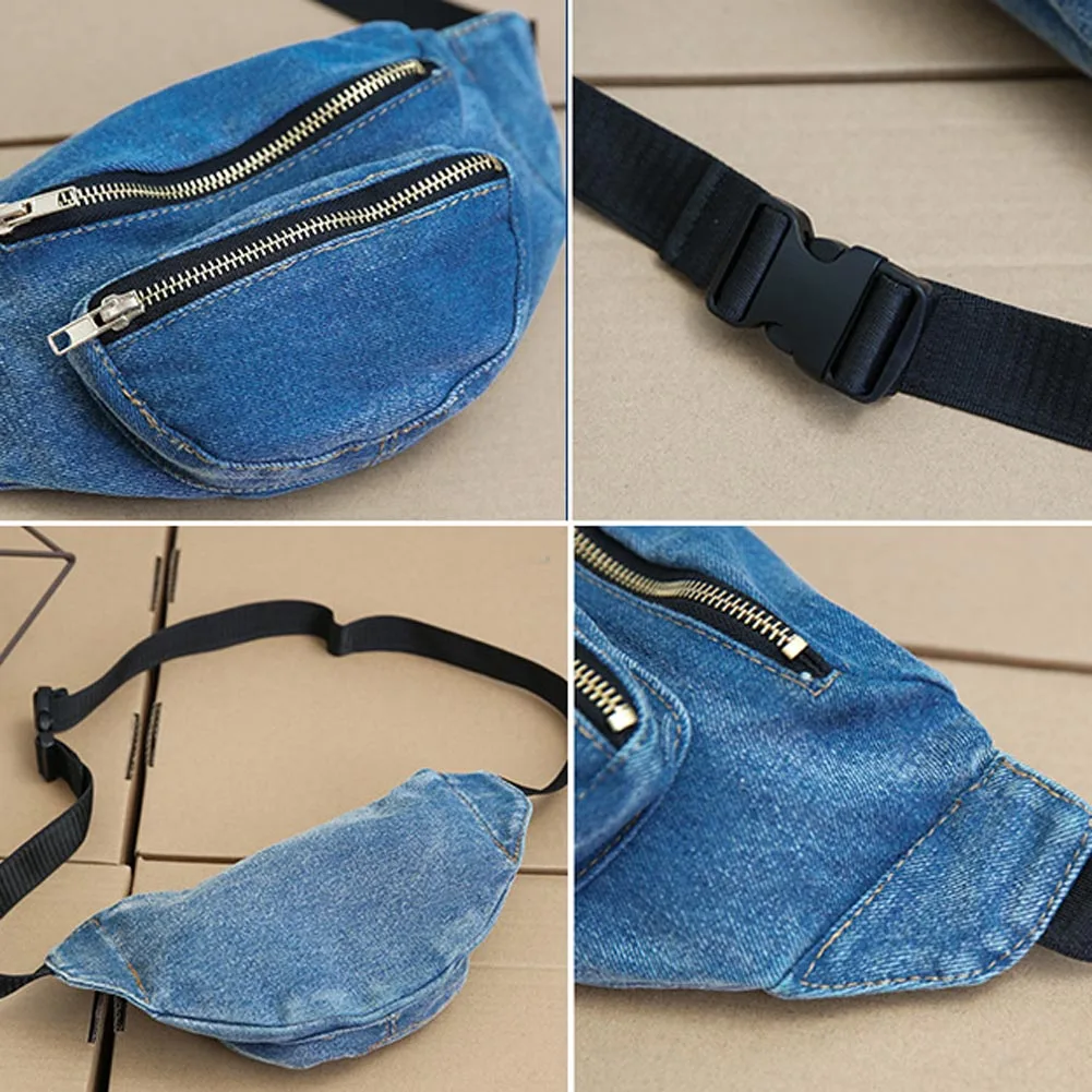 Изумрудный Для женщин джинсовая сумка талии мода Регулируемый ремень поясная сумка молнии карманов Ремень Сумки Синий Талия пакеты