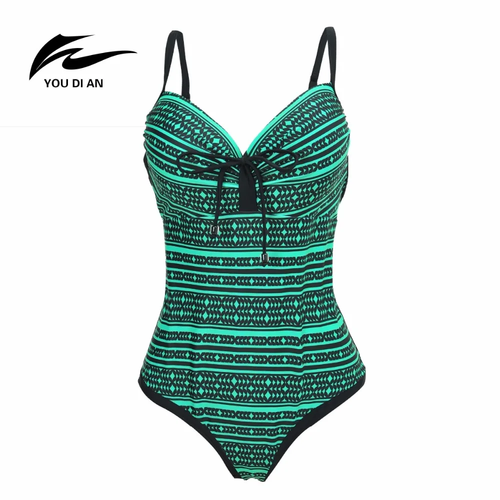 

YOUDIAN Plaid Swimwear New Arrival One Piece V Neck Design Large Swimsuit Women Sexy Halter Push Up Swimwear Padded Underwear